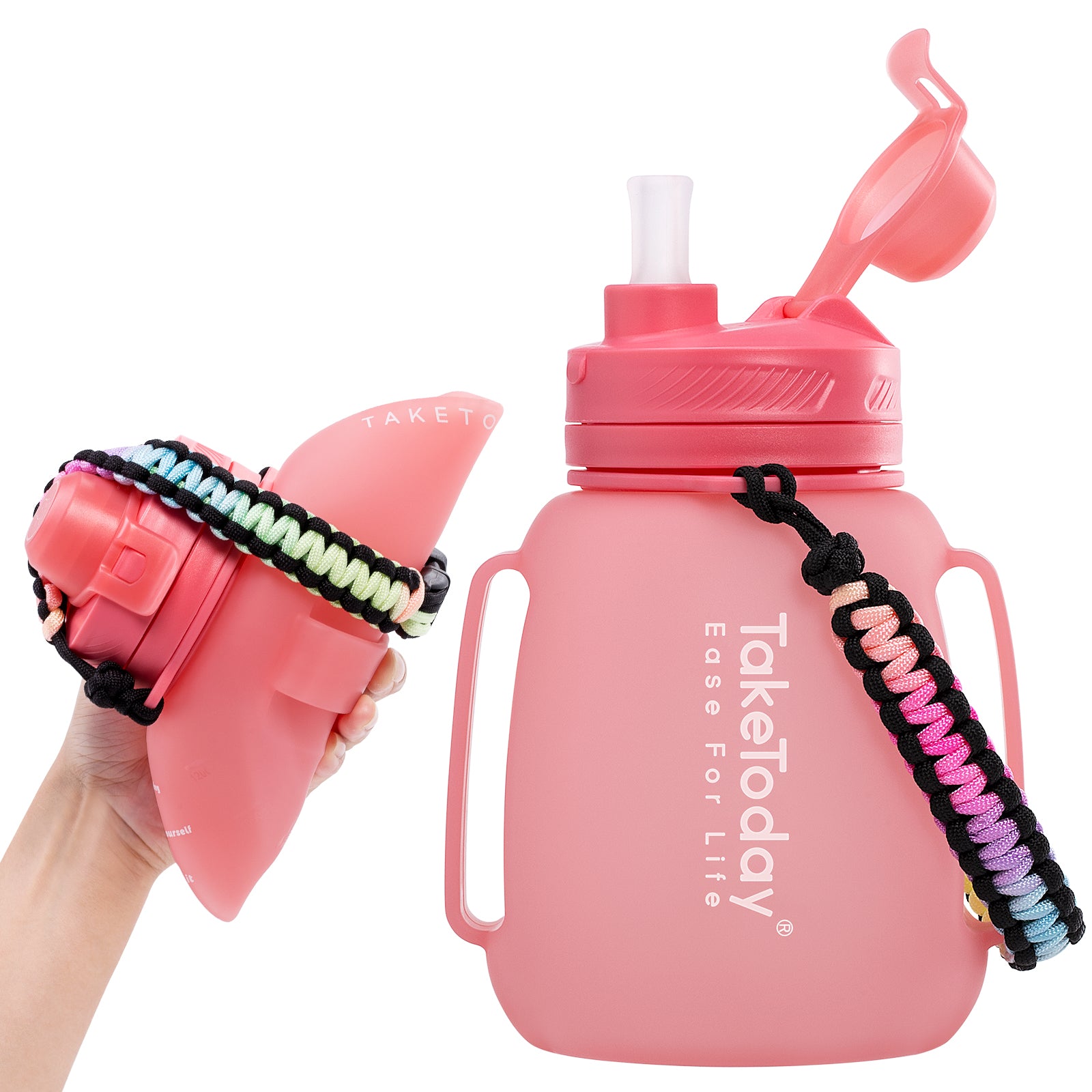40oz Collapsible Water Bottle with Straw Lids & Paracord Handle