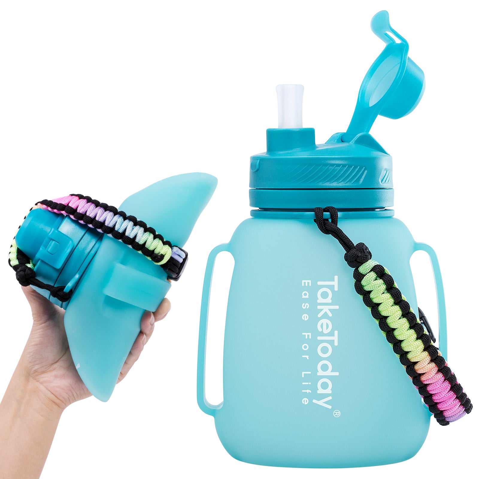 40oz Collapsible Water Bottle with Straw Lids & Paracord Handle