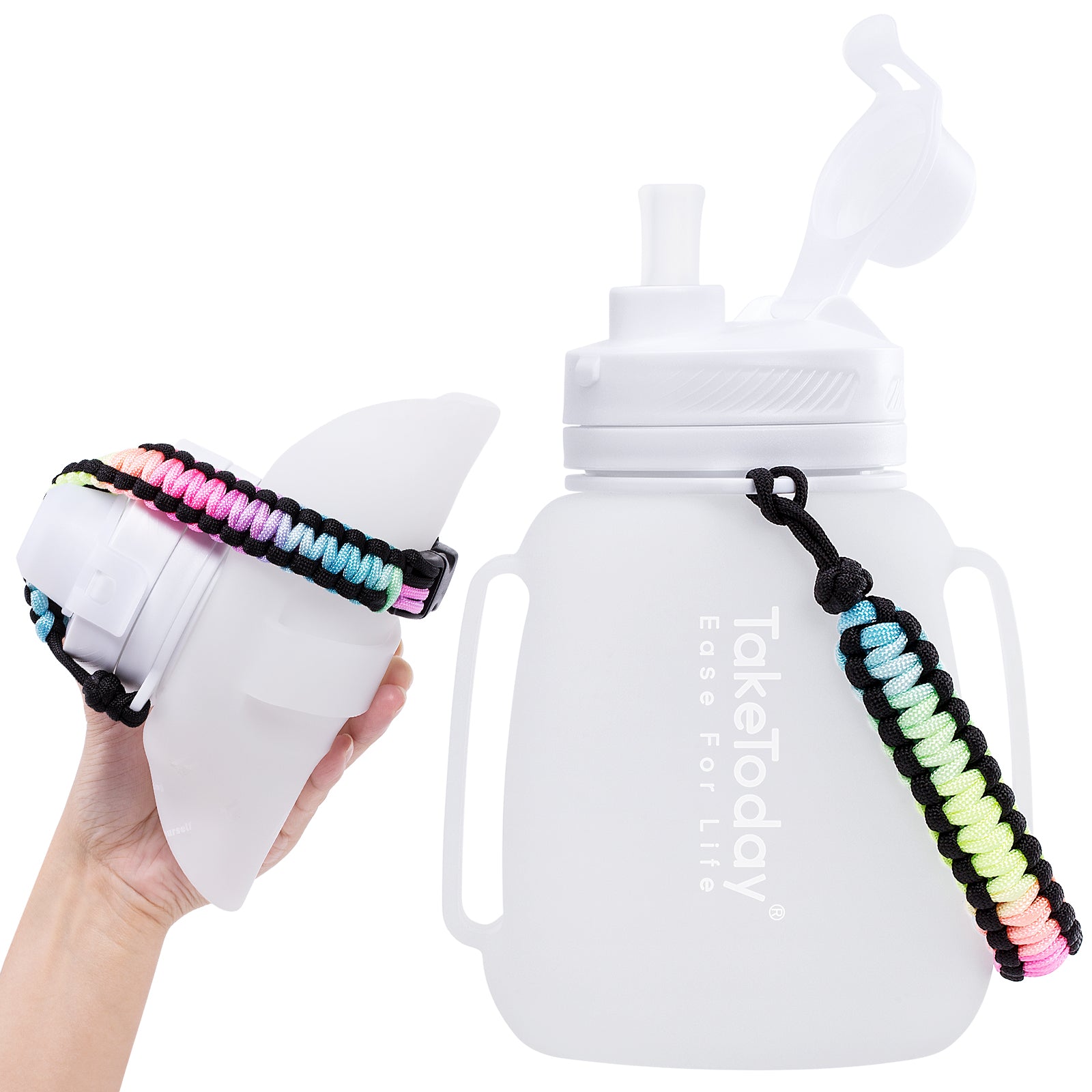40oz Collapsible Water Bottle with Straw Lids & Paracord Handle